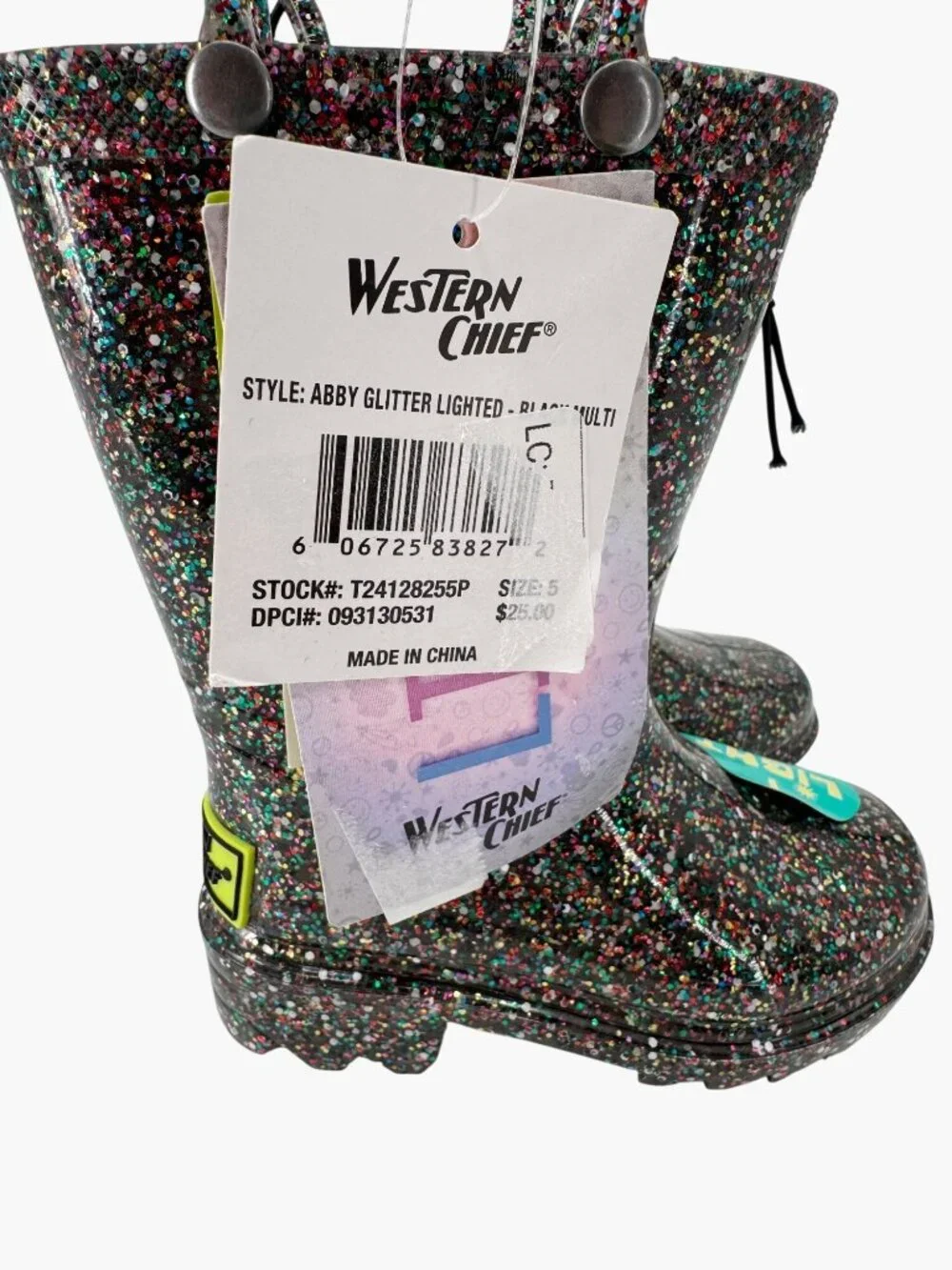NEW Western Chief Toddler Girls' Abby Glitter Rain Boots - Black - Size 5T